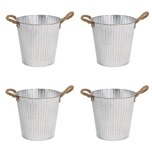 DARO DEKO Metall Blumentopf weiß Ø 20 x 19cm - 4 Stück Pflanz-Töpfe Übertopf bepflanzbar von DARO DEKO