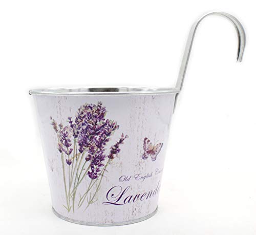 DARO DEKO Metall Hängetopf - Ø 15cm x 13cm Lavendel und Schmetterling 1 Stück von DARO DEKO