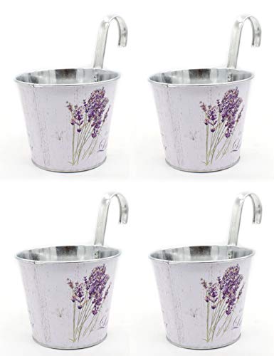 DARO DEKO Metall Hängetopf - Ø 15cm x 13cm Lavendel und Schmetterling 4 Stück von DARO DEKO