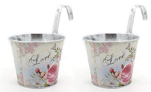 DARO DEKO Metall Hängetopf - Ø 15cm x 13cm Rosen 2 Stück von DARO DEKO
