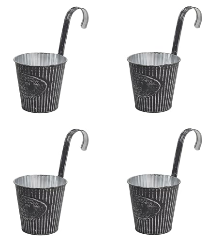 DARO DEKO Metall Hängetopf grau Ø 16cm - 4 Stück Blumentopf hängend Balkon Übertopf von DARO DEKO