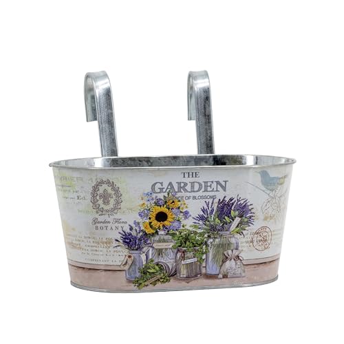 DARO DEKO Metall Hängetopf mit 2 Henkeln - 23cm x 11cm (Sonnenblume, 4 Stück) von DARO DEKO