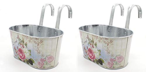 DARO DEKO Metall Hängetopf mit 2 Henkeln - 23cm x 11cm Rosen 2 Stück von DARO DEKO
