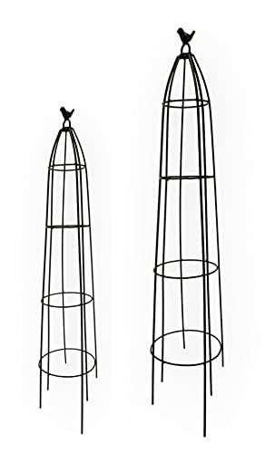 DARO DEKO Metall Rankhilfe Obelisk rund schwarz 2er Set - 105 und 140cm Blumen-Stütze Rank-Säule Kletterhilfe Rankturm von DARO DEKO