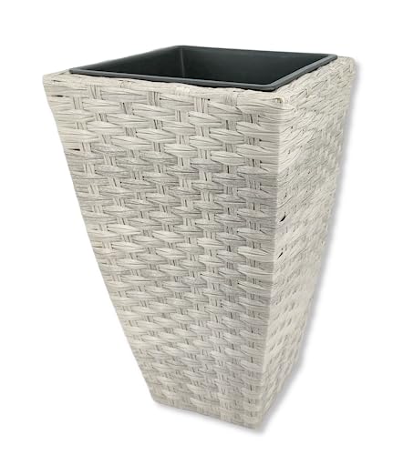DARO DEKO Poly-Rattan Blumentopf weiß 36 x 60cm eckig hoch mit Einsatz schwarz Blumenkübel Übertopf Pflanz-Töpfe von DARO DEKO