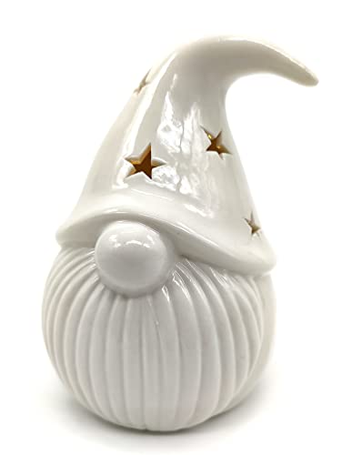 DARO DEKO Porzellan LED Zwerg Creme-weiß 12cm Dekofigur Weihnachtsdeko von DARO DEKO