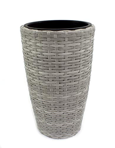 DARO DEKO Rattan Blumentopf hoch rund Ø 28cm x 40cm grau von DARO DEKO