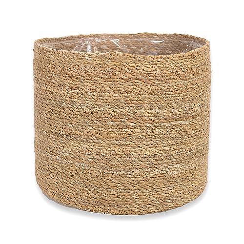 DARO DEKO Seegras Korb rund Natur Ø 23 x 21 mit Einsatz Blumentopf geflochten Aufbewahrungskorb Über-Topf Blumenkorb von DARO DEKO