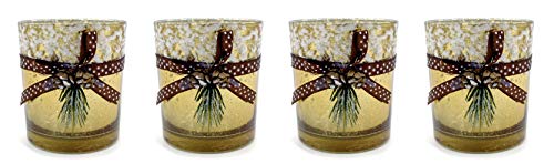 DARO DEKO Teelichthalter aus Glas Gold-braun mit Schnee und Tannen-Zapfen 4 Stück 7 x 8cm von DARO DEKO