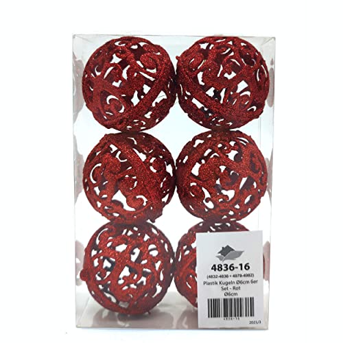 DARO DEKO Weihnachts-Kugel 6cm Glitzer (rot, 1 Set - 6 Kugeln) von DARO DEKO