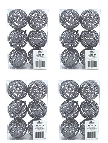 DARO DEKO Weihnachts-Kugel 6cm Glitzer 4 Sets - 24 Kugeln grau von DARO DEKO