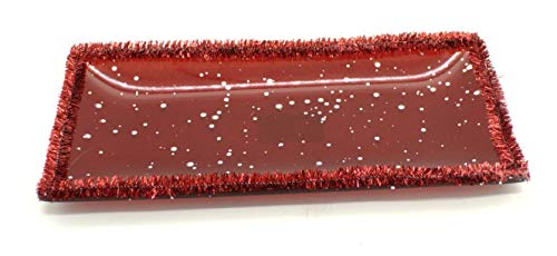 DARO DEKO Weihnachtsdeko Teller mit Glitzer - Verschiedene Ausführungen erhältlich (S 20x10cm - 4 Stück, rot - roter Rand) von DARO DEKO