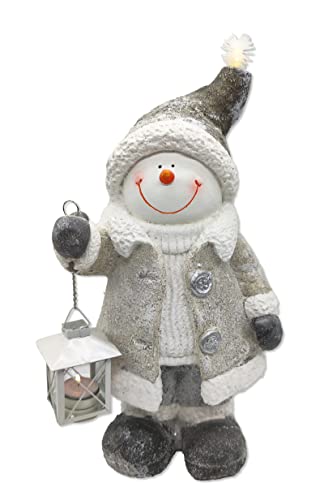 DARO DEKO Winterfigur Schneemann mit LED und Windlicht Laterne 28 x 47cm Dekofigur Weihnachtsdeko von DARO DEKO