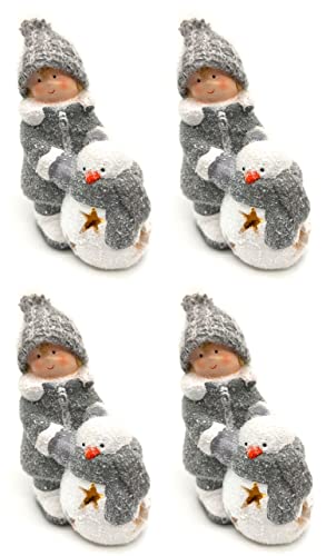 DARO DEKO Winterkind Junge mit LED Schneemann 16cm Dekofigur Weihnachtsdeko 4 Stück von DARO DEKO