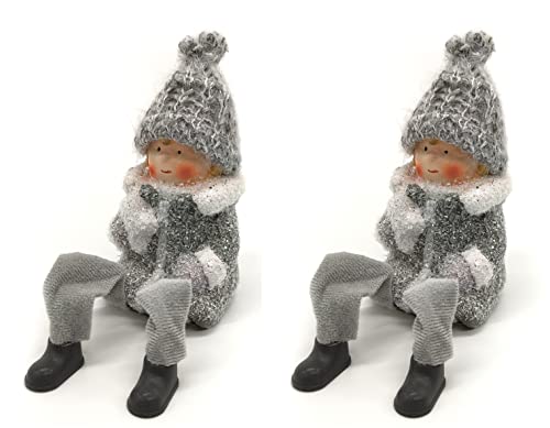 DARO DEKO Winterkind Kantenhocker Junge 22cm grau weiß Dekofigur Weihnachtsdeko 2 Stück von DARO DEKO