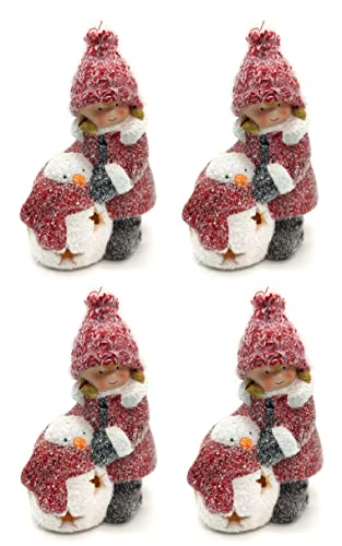 DARO DEKO Winterkind Mädchen mit LED Schneemann 16cm Dekofigur Weihnachtsdeko 4 Stück von DARO DEKO