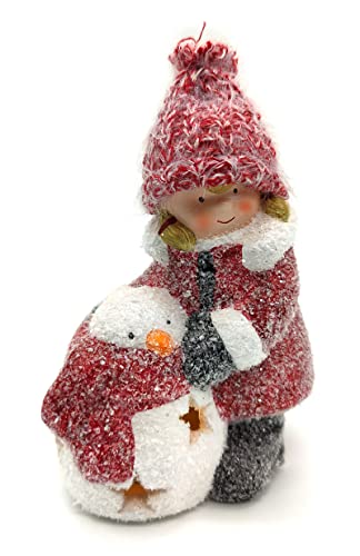 DARO DEKO Winterkind Mädchen mit LED Schneemann 16cm Dekofigur Weihnachtsdeko von DARO DEKO