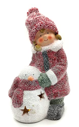 DARO DEKO Winterkind Mädchen mit LED Schneemann 27cm Dekofigur Weihnachtsdeko von DARO DEKO