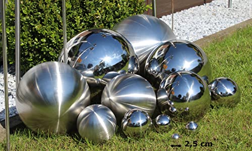 Edelstahl Deko-Kugel Silber Gartendeko Rosenkugl Beet Teich Hohlkugel schwimmfähig Ø 2,5cm Hochglanz 4 Stück von DARO DEKO