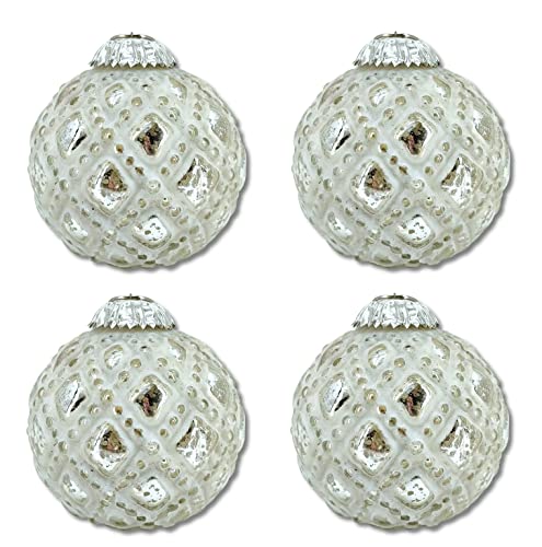 Glas Weihnachtskugel weiß Silber - A - 4 Stück 8,5 x 10cm Deko-Kugel Christbaumschmuck glänzend Glas Weihnachtskugel weiß Silber - A - 4 Stück 8,5 x 10cm Deko-Kugel Christbaumschmuck glänzend von DARO DEKO