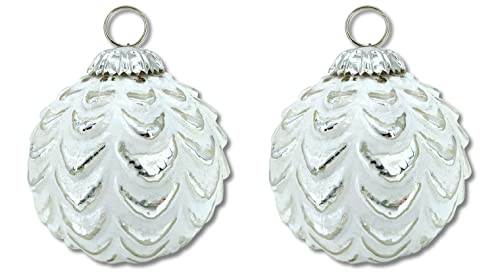 Glas Weihnachtskugel weiß Silber - B - 2 Stück 8,5 x 10cm Deko-Kugel Christbaumschmuck glänzend Glas Weihnachtskugel weiß Silber - B - 2 Stück 8,5 x 10cm Deko-Kugel Christbaumschmuck glänzend von DARO DEKO