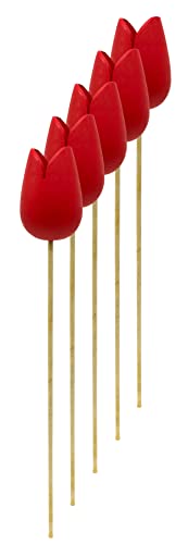 Holz Dekostecker Tulpe 4 x 36cm Garten-Deko Blumen-Stecker künstlich Holzblume Tulip (rot, 5 Stück) von DARO DEKO