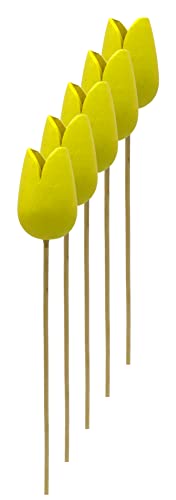 Holz Dekostecker Tulpe 4 x 36cm gelb 5 Stück Garten-Deko Blumen-Stecker künstlich Holzblume Tulip von DARO DEKO