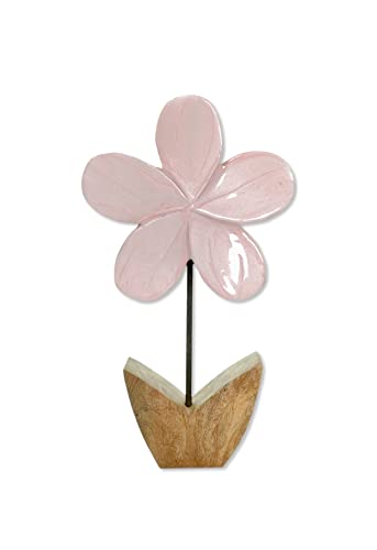 Holz Figur Blume glasiert hell-rosa 12 x 21cm Dekofigur Tisch-Deko Holzblume Skulptur von DARO DEKO