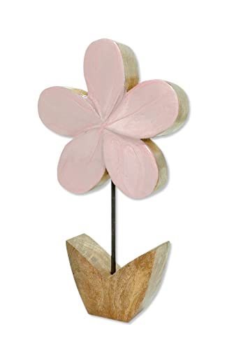 Holz Figur Blume glasiert hell-rosa 15 x 26cm Dekofigur Tisch-Deko Holzblume Skulptur von DARO DEKO