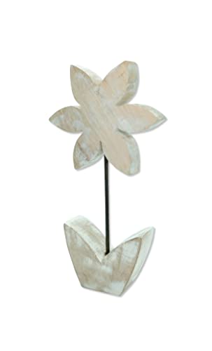 Holz Skulptur Blume weiß-braun 12 x 21cm Dekofigur Tisch-Deko Holzblume Figur von DARO DEKO