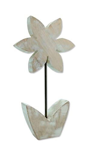 Holz Skulptur Blume weiß-braun 14 x 26cm Dekofigur Tisch-Deko Holzblume Figur von DARO DEKO