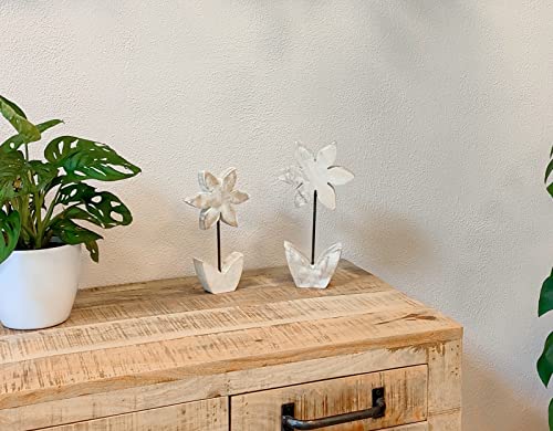 Holz Skulptur Blume weiß-braun Dekofigur Tisch-Deko Holzblume Figur 2er Set - 21 und 26cm von DARO DEKO