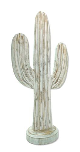 Holz Skulptur Kaktus 20 x 41cm weiß-braun Dekofigur Tisch-Deko Holzkaktus Figur von DARO DEKO