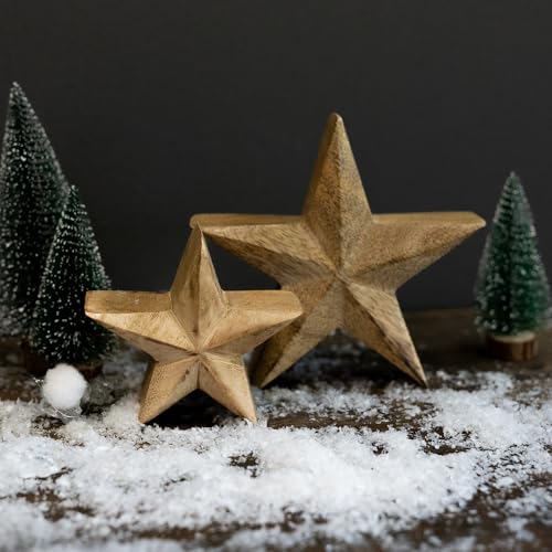 Holz Stern Natur (B) 2er Set zum aufstellen 10 und 15cm Tisch-Deko Winter Dekoration von DARO DEKO