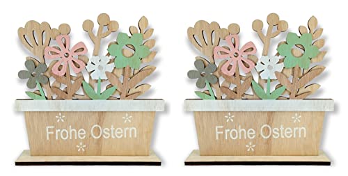 Holzdeko Schriftzug Frohe Ostern mit Blumen 22 x 23cm 2 Stück Osterdeko Tisch-Deko von DARO DEKO