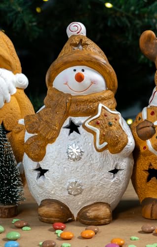 Keramik LED-Figur Schneemann mit Keks 13 x 21cm Weihnachtsdeko Tisch-Deko Dekofigur von DARO DEKO