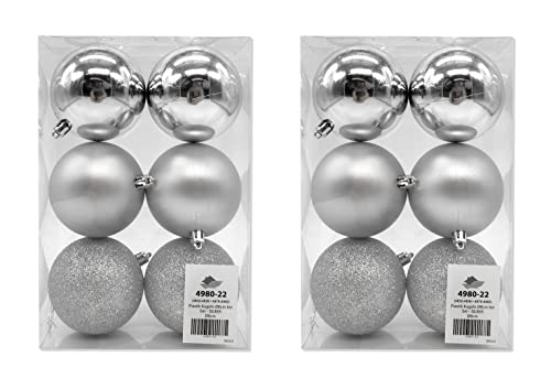 Kunststoff Weihnachtskugel Ø 8cm matt Hochglanz Glitzer Deko Kugel Christbaumschmuck Silber 2 Sets - 12 Stück von DARO DEKO