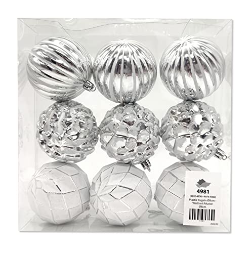 Kunststoff Weihnachtskugel Ø 8cm weiß Silber Deko Christbaumschmuck 1 Set - 9 Kugeln von DARO DEKO