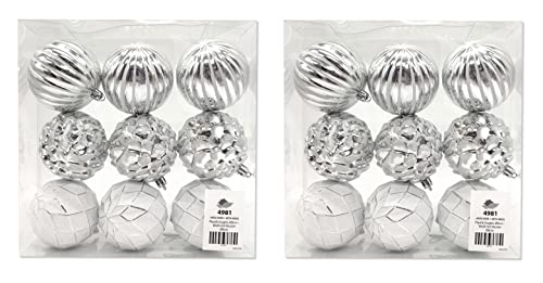 Kunststoff Weihnachtskugel Ø 8cm weiß Silber Deko Christbaumschmuck 2 Sets - 18 Kugeln von DARO DEKO