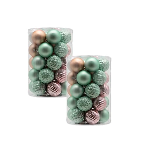 Kunststoff Weihnachtskugel rosa/Mint 2 Sets - 68 Stück Ø 8cm Deko Kugel Christbaumschmuck Mix Glitzer Matt Gemustert Glänzend von DARO DEKO