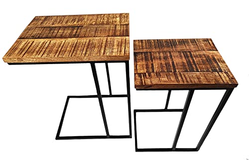 Mango Holz Couch-Tisch braun schwarz 2er Set 54 und 60cm Natur Beistelltisch Deko Nachttisch von DARO DEKO