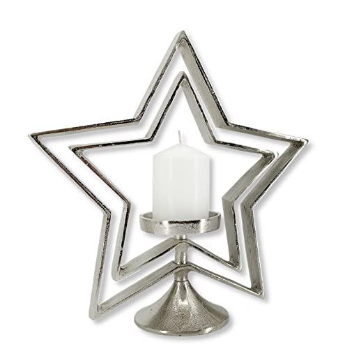 Metall Kerzenhalter 3D-Stern Silber 36cm Kerzenständer Stumpen-Kerzen Teelicht Gross Tisch Deko von DARO DEKO