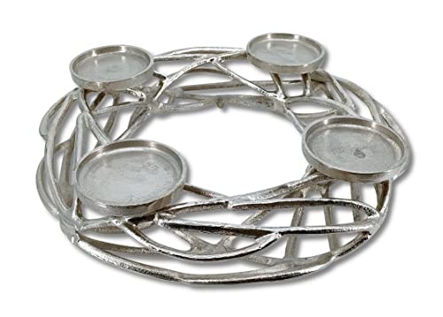 Metall Kranz Ø 40cm mit Kerzenhalter Silber für Vier große Stumpen-Kerzen Tisch-Deko Advent-Kerzenständer von DARO DEKO