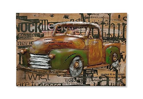 Metall Wandbild auf Holz Leinwand Oldtimer 60 x 40cm Wand-Deko Retro Look Vintage Skulptur von DARO DEKO