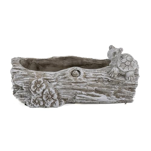 Zement Pflanzschale grau Baumstamm mit Schildkröte 12 x 28cm Blumentopf Deko-Schale bepflanzbar von DARO DEKO