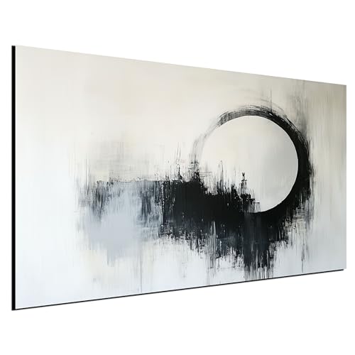 DARO Design® Bild auf Leinwand Groß 84x56 cm XXL Wohnzimmer Deko Modern Wandbild Kunstdruck auf Leinwand Bild Schlafzimmer über Bett Room Decor Geschenke Abstrakt Schwarz Weiß Ring Landschaft Natur von DARO Design