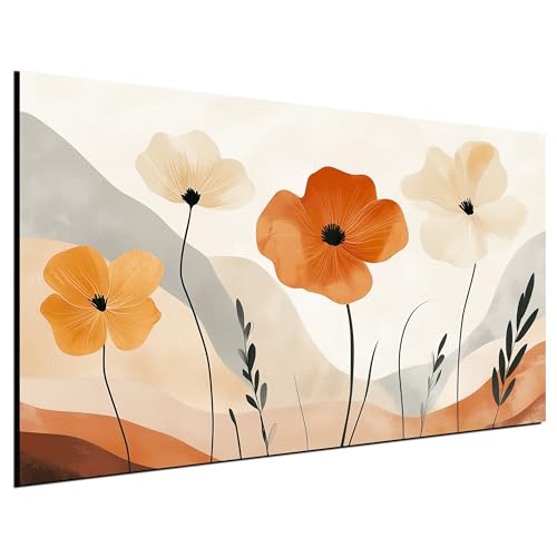DARO Design® Leinwand Bilder Groß 84x56 cm XXL Wanddeko Wohnzimmer Aesthetic Room Decor Deko Zimmer Wandbilder Modern Bild auf Leinwand Boho Blumen Minimalistisch Orange Weiß Beige von DARO Design