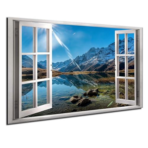 DARO Design® Wandbilder 40x30 cm Wohnzimmer Wanddeko Schlafzimmer Zimmerdeko Wandgemälde Zimmer Deko auf Wand Dekoration Wall Art Bergsee Sonne Berge Spiegelsee von DARO Design