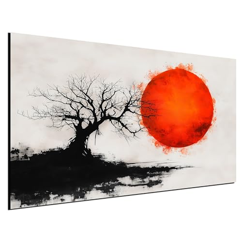 DARO Design® Wandbilder Klein 30x20 Mini cm Wohnzimmer Wanddeko Schlafzimmer Zimmerdeko Wandgemälde Zimmer Deko auf Wand Dekoration Wall Art Japan Kunst Baum rote Sonne von DARO Design