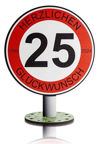 DARO Design - 2024 - Verkehrsschild 25 Jahre Herzlichen Glückwunsch - 20cm Groß - Verkehrszeichen Geburtstag, Jubiläum, Schild, Holz von DARO Design